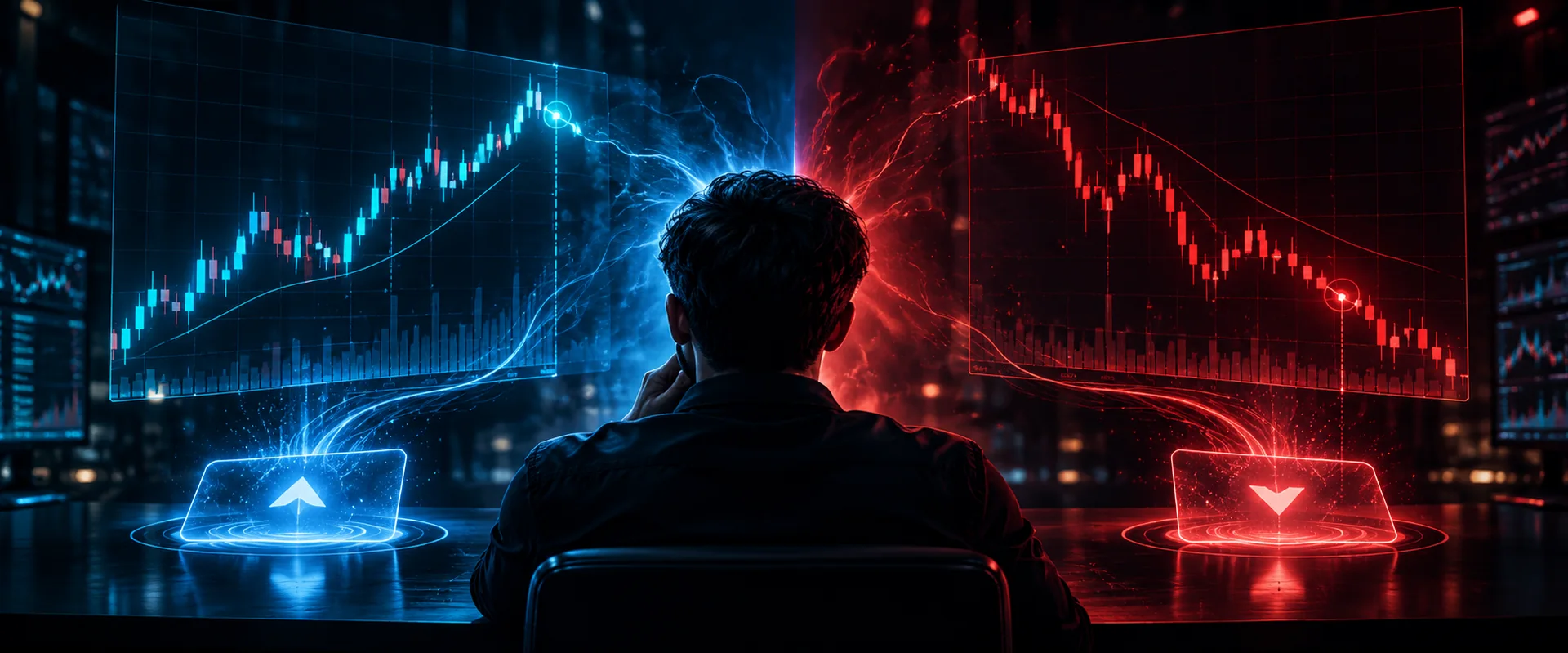 Trader observando una posición en pérdida en el gráfico